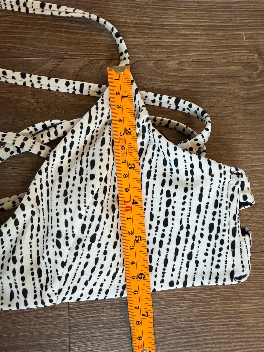 Athleta Triangle Bikini Top A-C Black & White Rice Pearls Sea Salt Cross Tie S